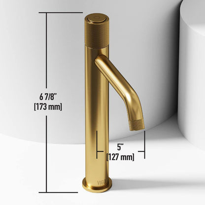 VIGO Apollo Button Operated Single-Hole Bathroom Vessel Faucet Matte Brush Gold