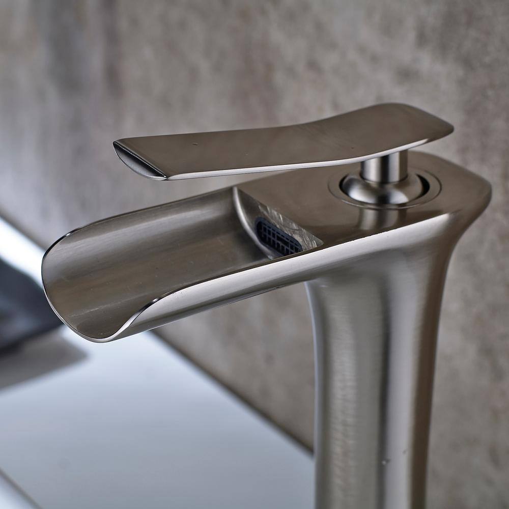 Fapully Waterfall Single Hole Single-Handle Bathroom Faucet in Brushed Nickel