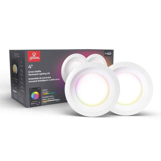 Globe Electric Wi-Fi Smart 4 in. Slim Baffle LED Recessed Lighting Kit 2-Pack