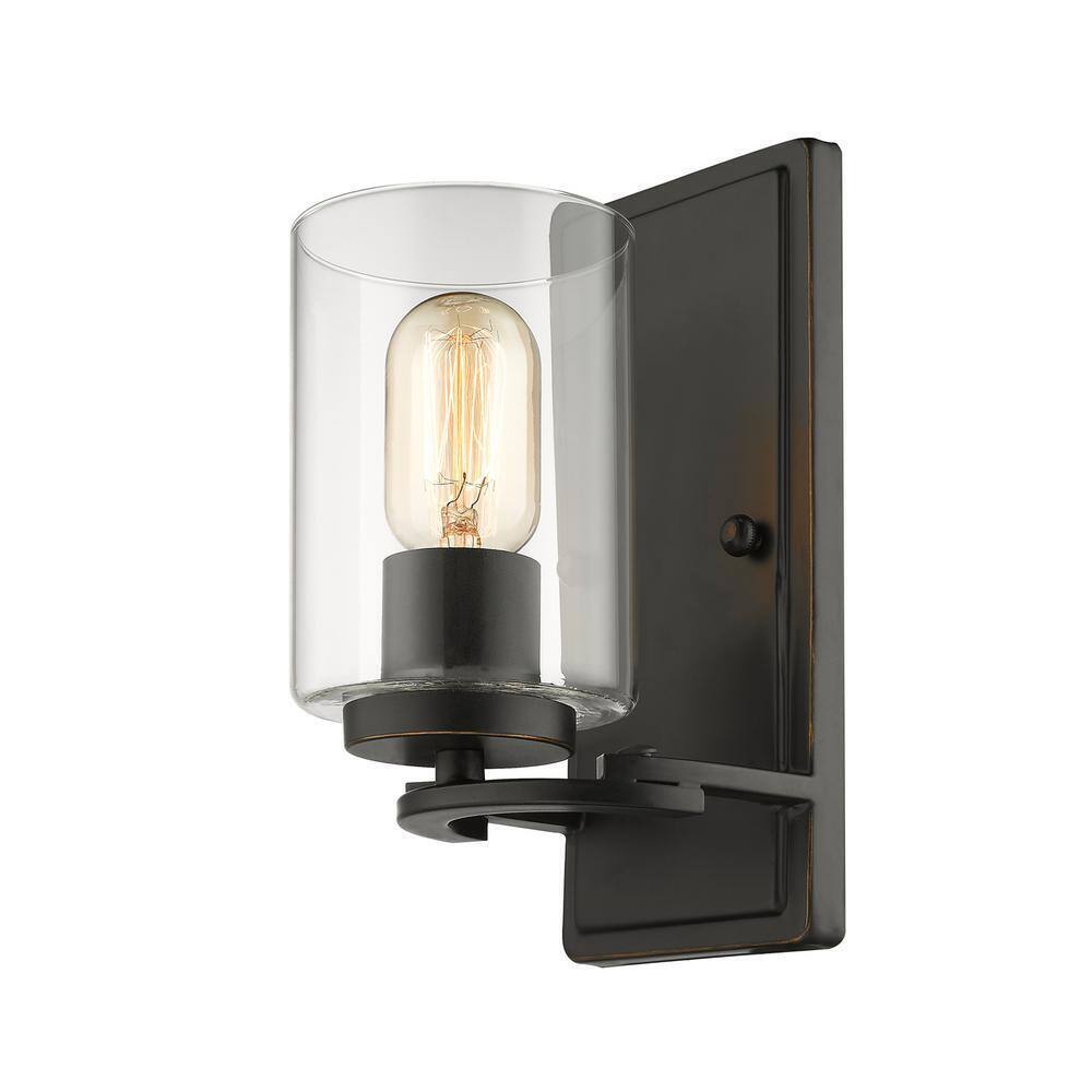 Golden Lighting Monroe 1-Light Black with Clear Glass Wall Sconce