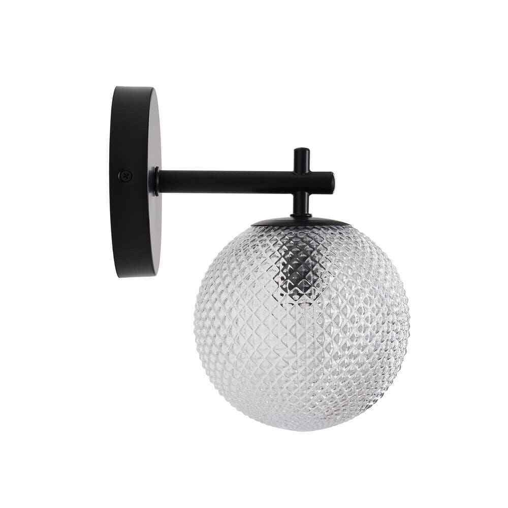 Hampton Bay Walsh 1-Light Black Wall Sconce Light with Prismatic Glass Shade
