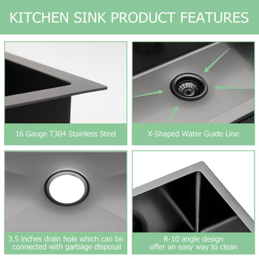 LORDEAR Gunmetal Black 15 in Undermount Single Bowl 16 Gauge SS Bar Sink