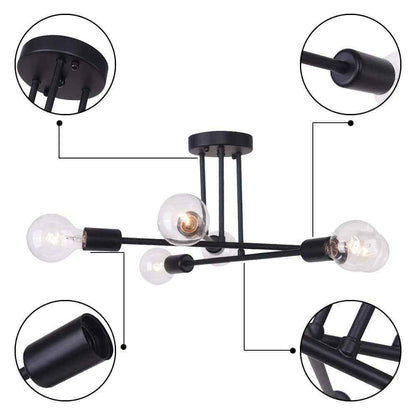 RRTYO Highlandville 23.62 in. 6-Light Black Sputnik Semi-Flush Mount