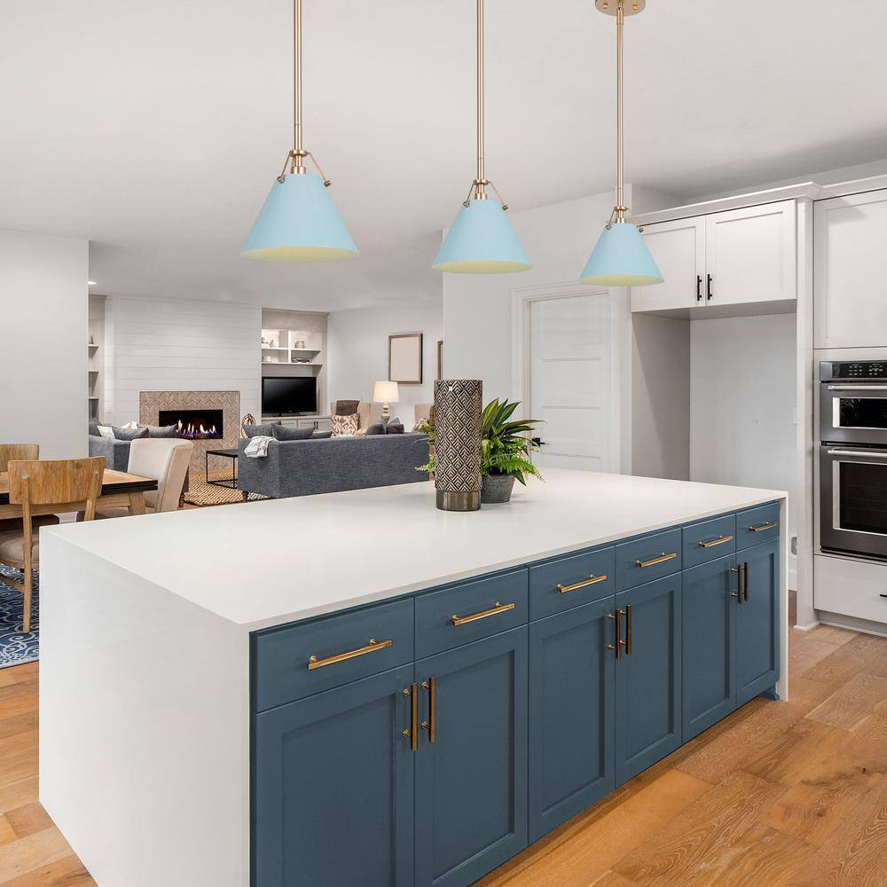 LNC Modern Grey Blue Island Pendant Light w/ Linear Gold Downrod