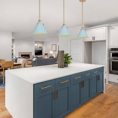 LNC Modern Grey Blue Island Pendant Light w/ Linear Gold Downrod