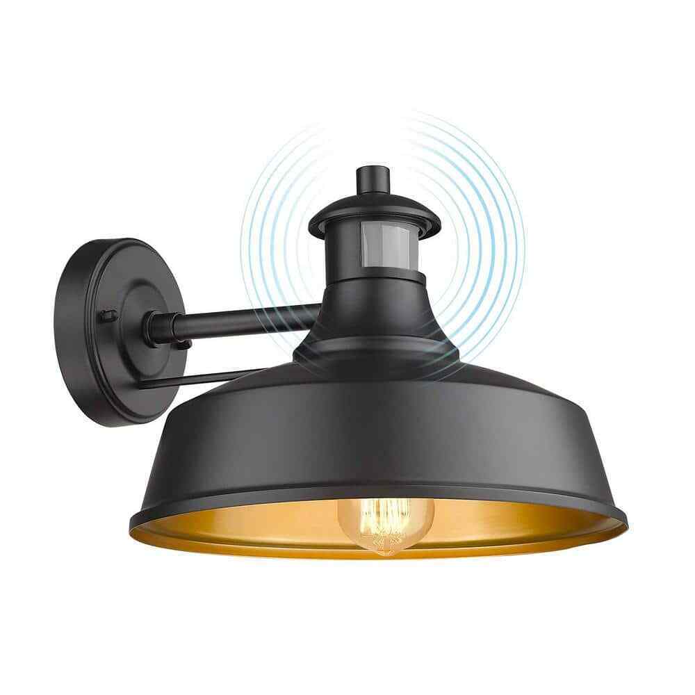 JAZAVA Black Motion Sensing Dusk to Dawn Outdoor Hardwired Wall Lantern Scone