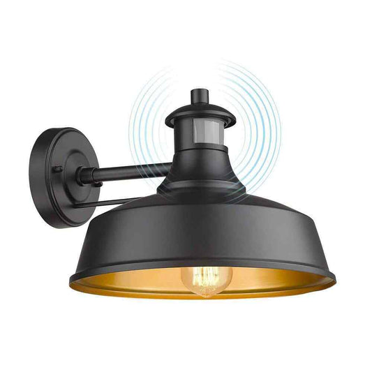 JAZAVA Black Motion Sensing Dusk to Dawn Outdoor Hardwired Wall Lantern Scone