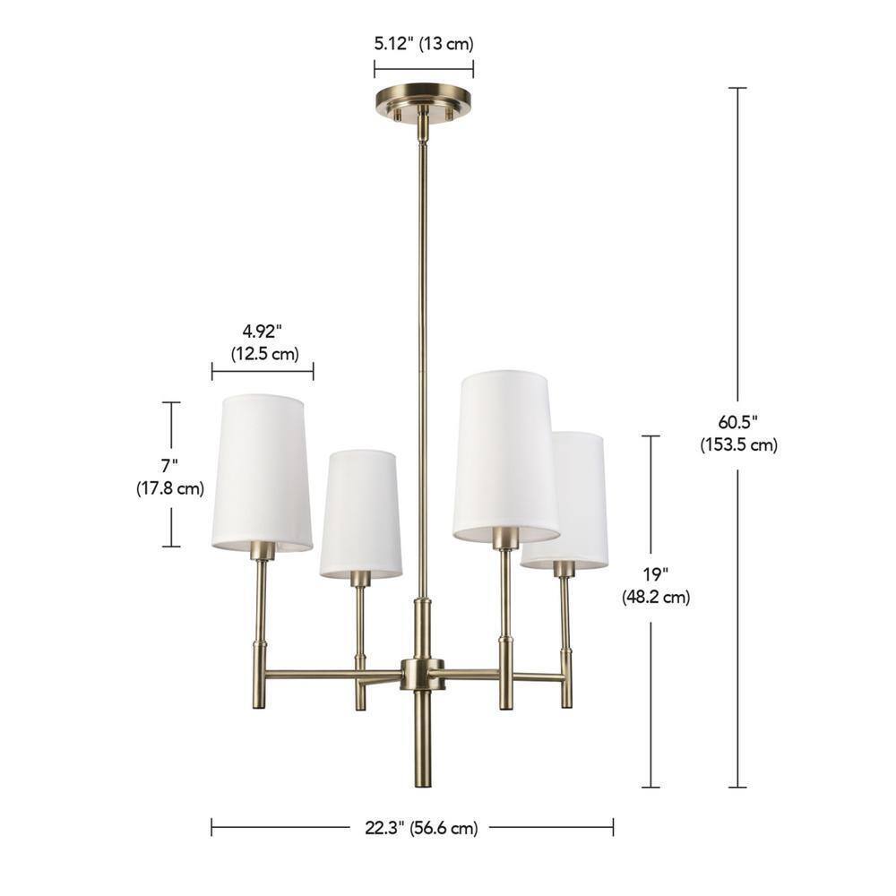 Globe Electric Ronnie 4-Lights Brass Chandelier with White Fabric Shades 61255