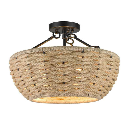 Golden Lighting Hathaway 16.25 in. 3-Light Matte Black Semi-Flush Mount