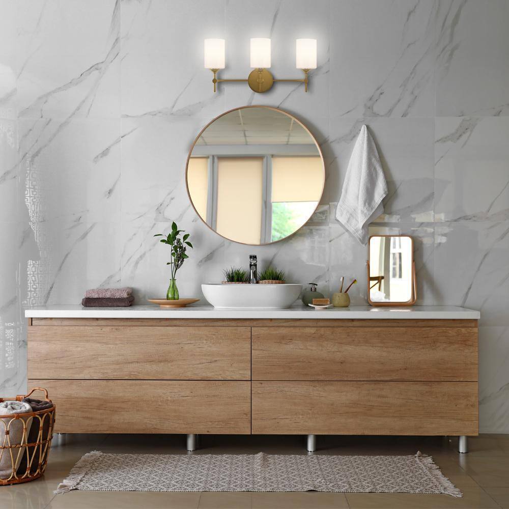 Home Decorators Ayelen Matte Brass Bathroom Vanity Light w/ Opal White Glass