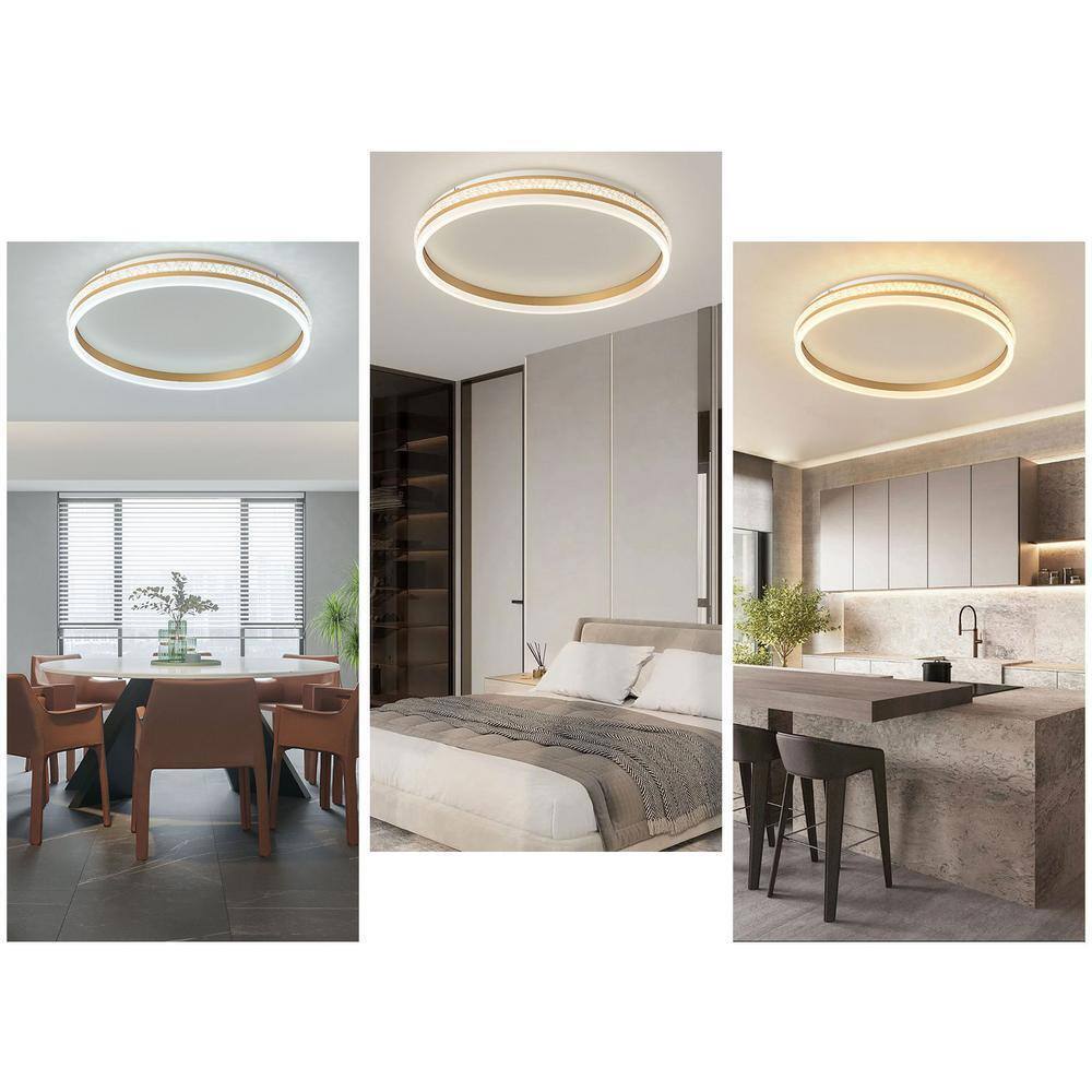OUKANING 19.68 in. Gold Modern Round Flush Mount Dimmable LED Ceiling Light