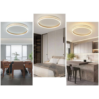 OUKANING 19.68 in. Gold Modern Round Flush Mount Dimmable LED Ceiling Light