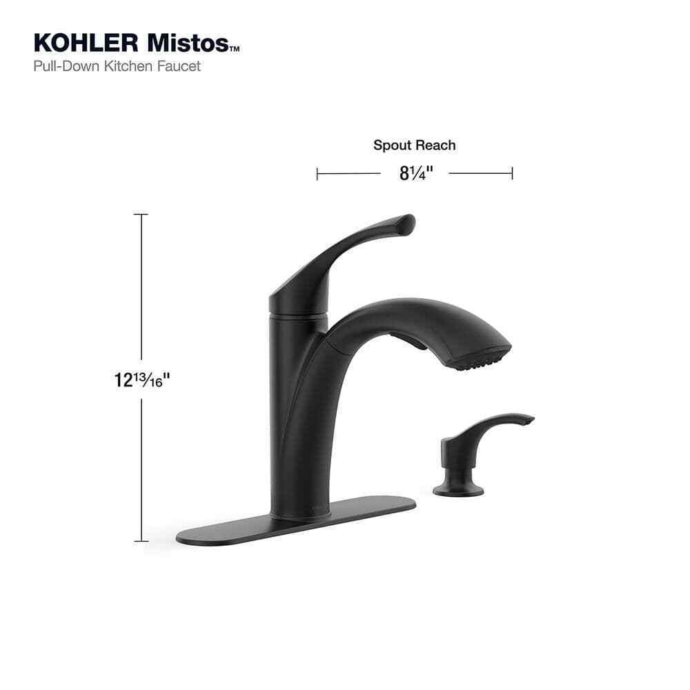 KOHLER Mistos Single-Handle Pull-Out Sprayer Kitchen Faucet in Matte Black