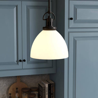 Meyer&Cross Rockwell 1-Light Blackened Bronze Pendant w/ White Milk Glass Shade