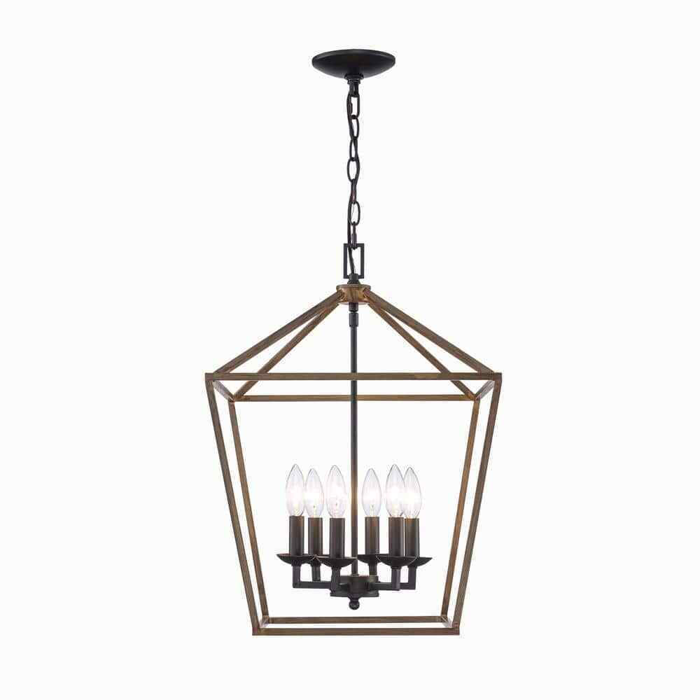 Home Decorators Weyburn Black and Faux Wood Farmhouse Chandelier Light Fixture
