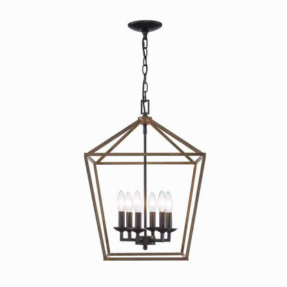 Home Decorators Weyburn Black and Faux Wood Farmhouse Chandelier Light Fixture