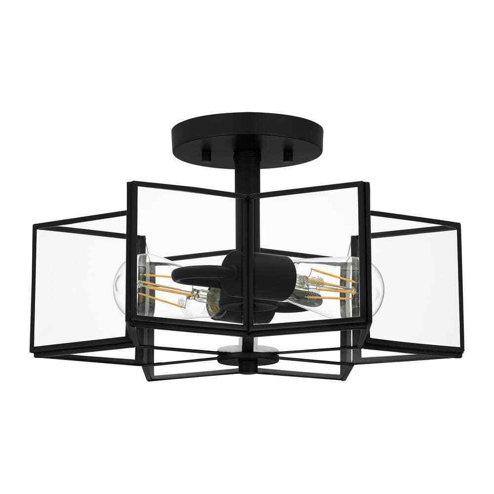 Home Decorators Collection Malena 14.25 in. 2-Light Matte Black Semi-Flush Mount