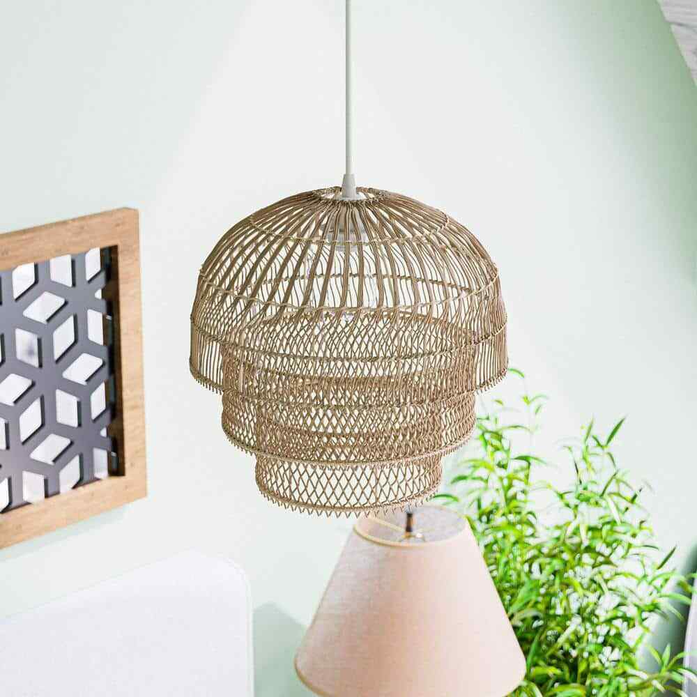 Hampton Bay Shawside 1-Light Tiered Brown Pendant Rattan