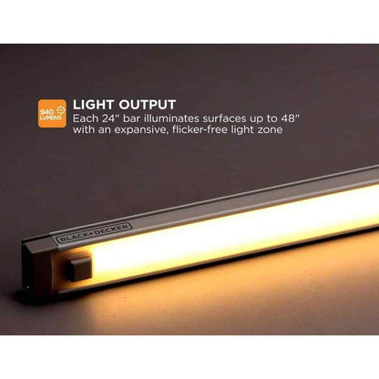BLACK+DECKER 24 in. LED Warm White 2700K Dimmable 1-Bar Under Cabinet Lights Kit