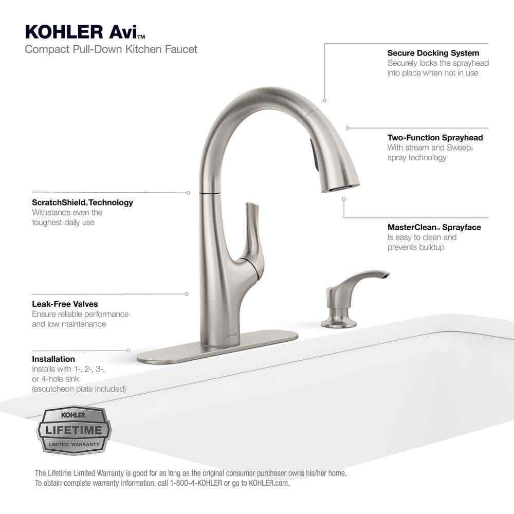 KOHLER Avi Single-Handle Pull Out Sprayer Kitchen Faucet in Vibrant Stainless