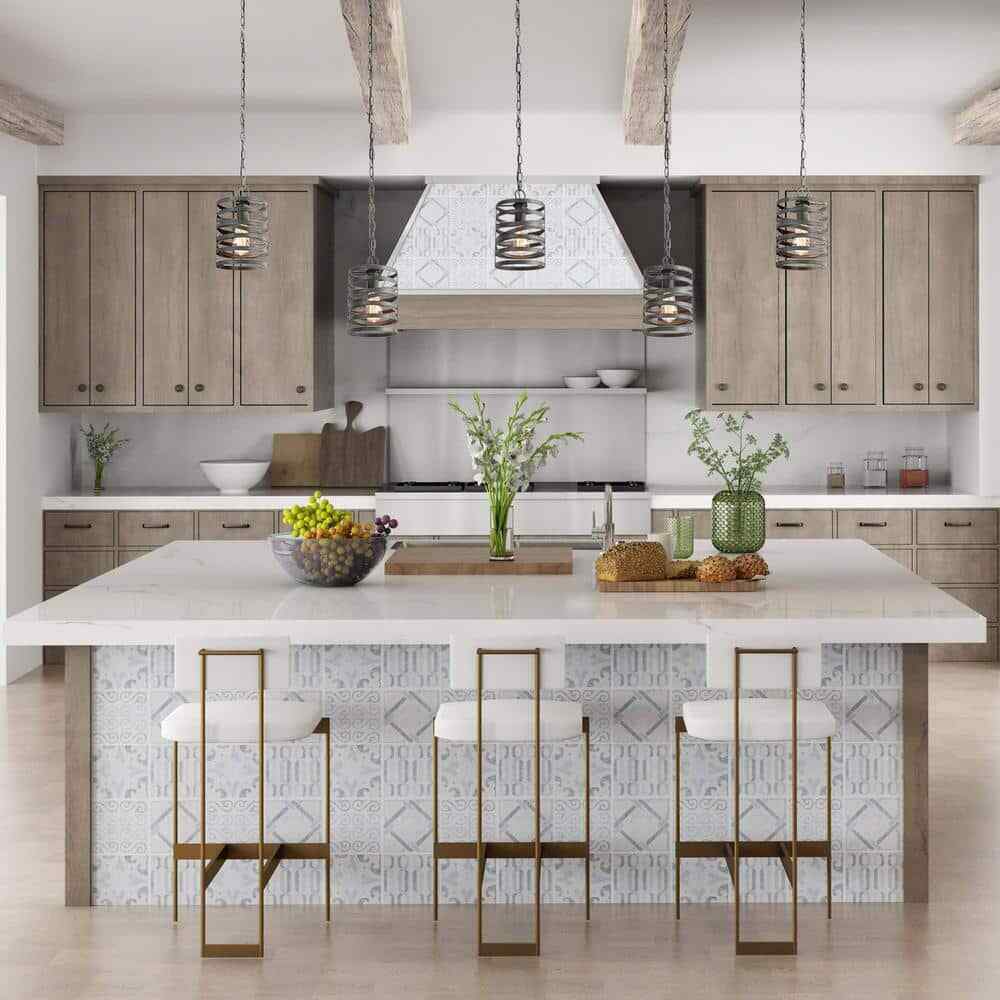 LNC Brushed Gray Modern 1-Light Drum Cage Kitchen Island High Ceiling Light