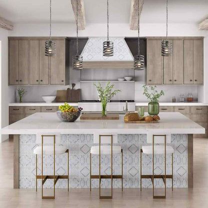 LNC Brushed Gray Modern 1-Light Drum Cage Kitchen Island High Ceiling Light