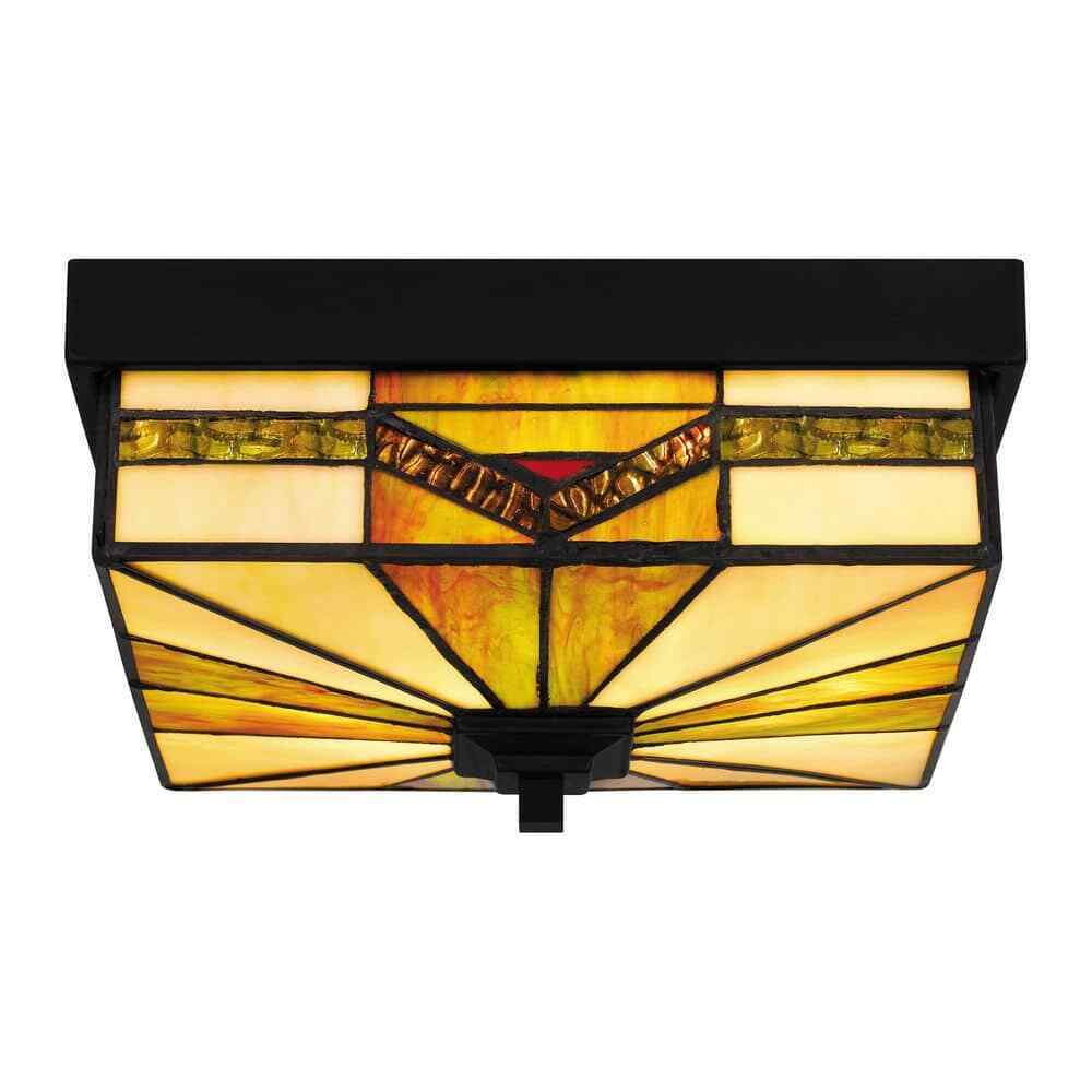 Home Decorators Sumner 2-Light Matte Black Outdoor Tiffany Flush Mount HD0547F