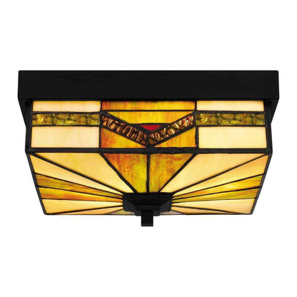 Home Decorators Sumner 2-Light Matte Black Outdoor Tiffany Flush Mount HD0547F