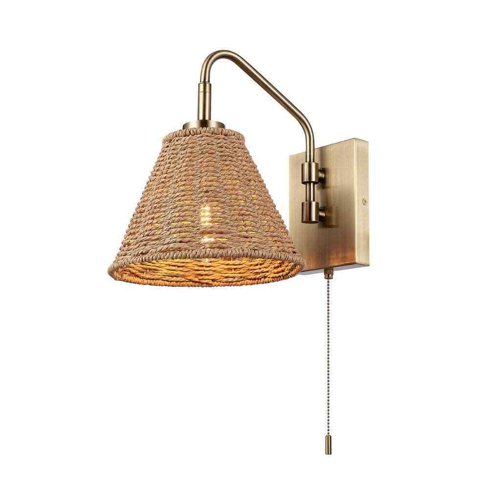 Globe Electric Novogratz Matte Brass Finish Wall Sconce w/ Rattan Wood Shade