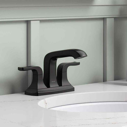KOHLER Rubicon 4 in. Centerset Double Handle Bathroom Faucet in Matte Black