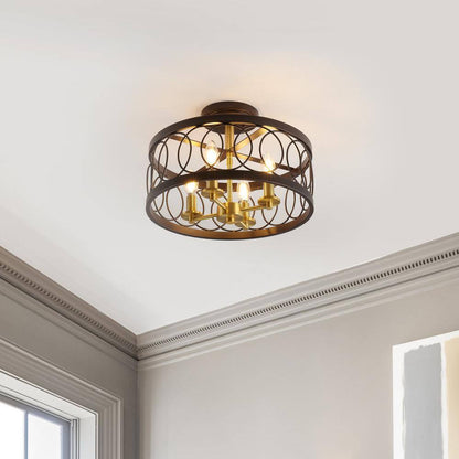JONATHAN Y Sylvain Oil Rubbed Bronze/Brass Gold Metal LED Semi-Flush Mount