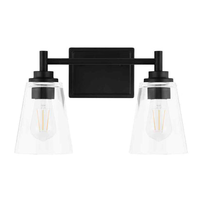 Hampton Bay 15 in. Wakefield 2-Light Matte Black Vanity Light w/ Clear Glass