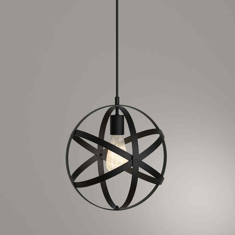Home Decorators Orbit 1-Light Black Mini Pendant with Black Metal Strap Design