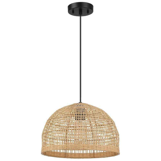TRUE FINE Bungalo 1-Light Black/Wheat Bohemian Island Pendant w/ Rattan Shade