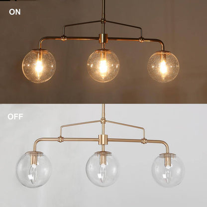 Uolfin Gold Globe Island Chandelier Naomi 25.5 in. 3-Light Linear Dining Pendant
