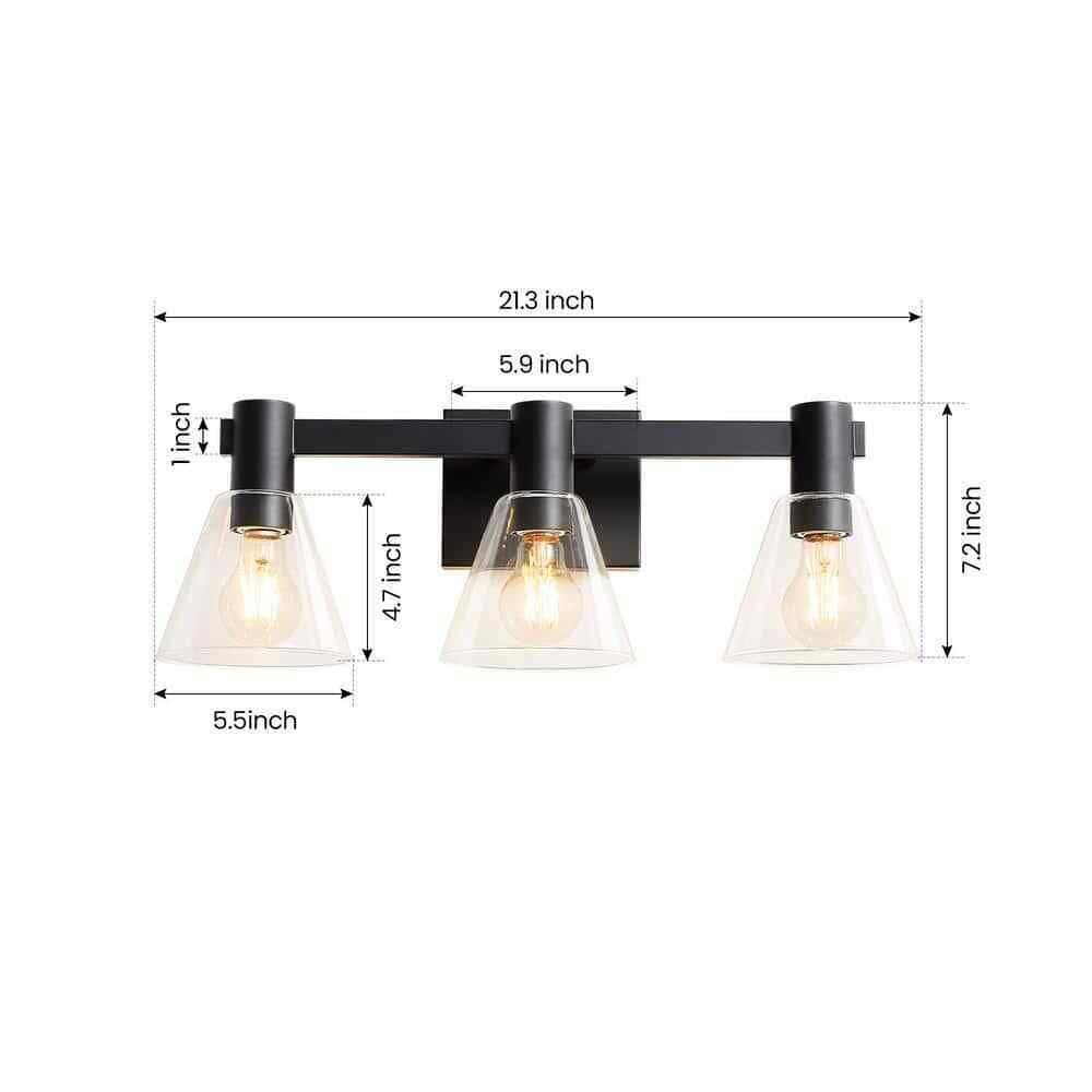 KAISITE 21.3 in. 3 Light Black Dimmable Bathroom Vanity Light Fixture