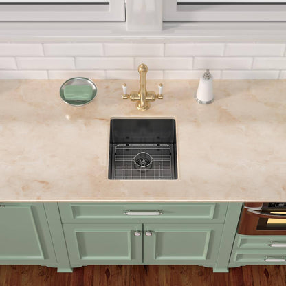 LORDEAR Gunmetal Black 15 in Undermount Single Bowl 16 Gauge SS Bar Sink