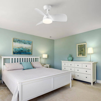 28 in. White Small Ceiling Fan with Integrated LED Light Kit and Remote Control
