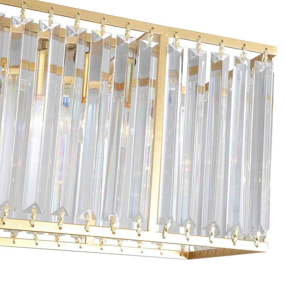 33.5 in. 4-Light Modern Gold Rectangular Chandelier w/ Transparent Crystal Shade