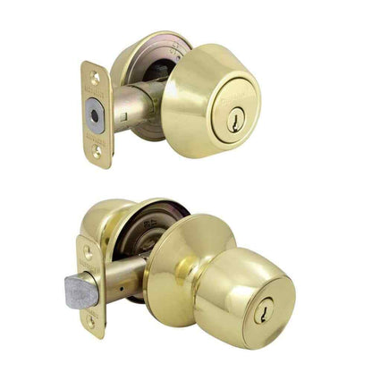 Defiant Brandywine Polished Brass Combo Pack with Double Cylinder Deadbolt