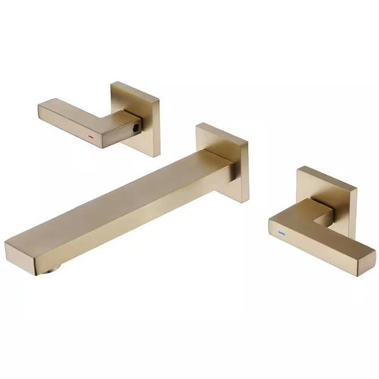 BWE Two-Handle Wall Mounted Bathroom Faucet in Brushed Gold