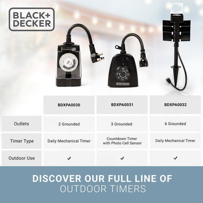 BLACK+DECKER Garden Stake 6 Grounded Outlet Tools Timer Waterproof Timer