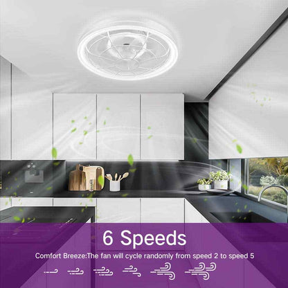 BICIK Flush Mount Smart White Invisible Blade Ceiling Fan w/ Light & Remote