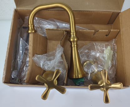 Colinet High Arc Bathroom Faucet Brushed Gold TS44103BG  Cross Handles *READ*