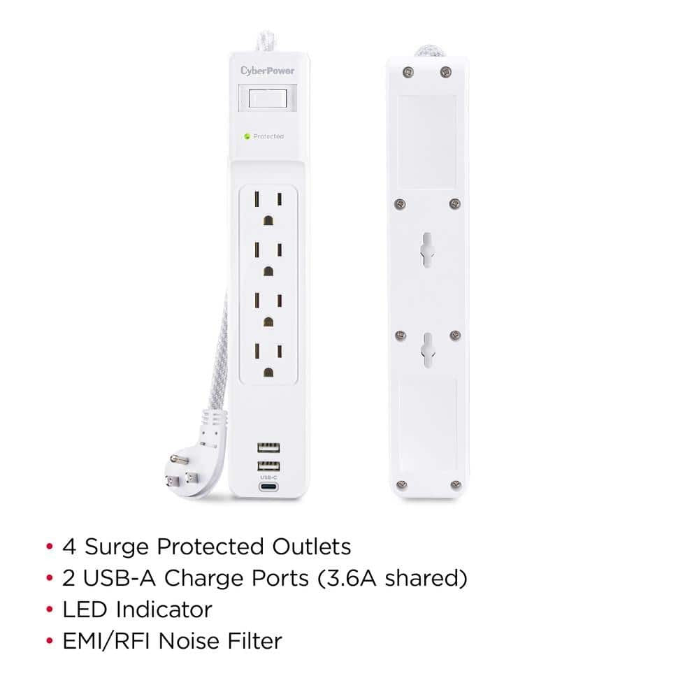 CyberPower 5 ft. 2 USB-A 1 USB-C 1500J 4-Outlet Surge Protector