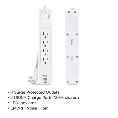 CyberPower 5 ft. 2 USB-A 1 USB-C 1500J 4-Outlet Surge Protector
