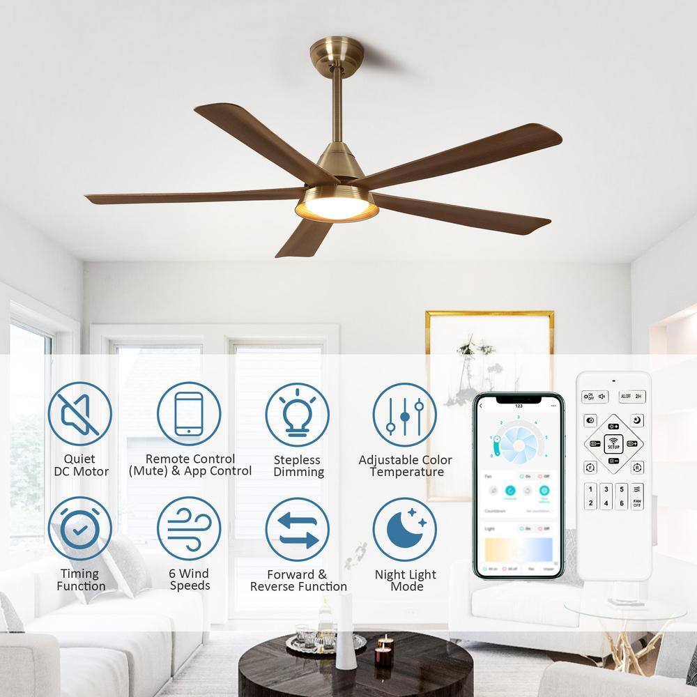 52 in. Smart LED Wood Black Semi Flush Mount Ceiling Fan w/ Light Kit Remote App