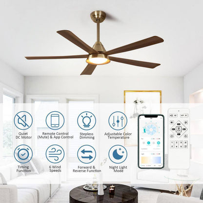 52 in. Smart LED Wood Black Semi Flush Mount Ceiling Fan w/ Light Kit Remote App