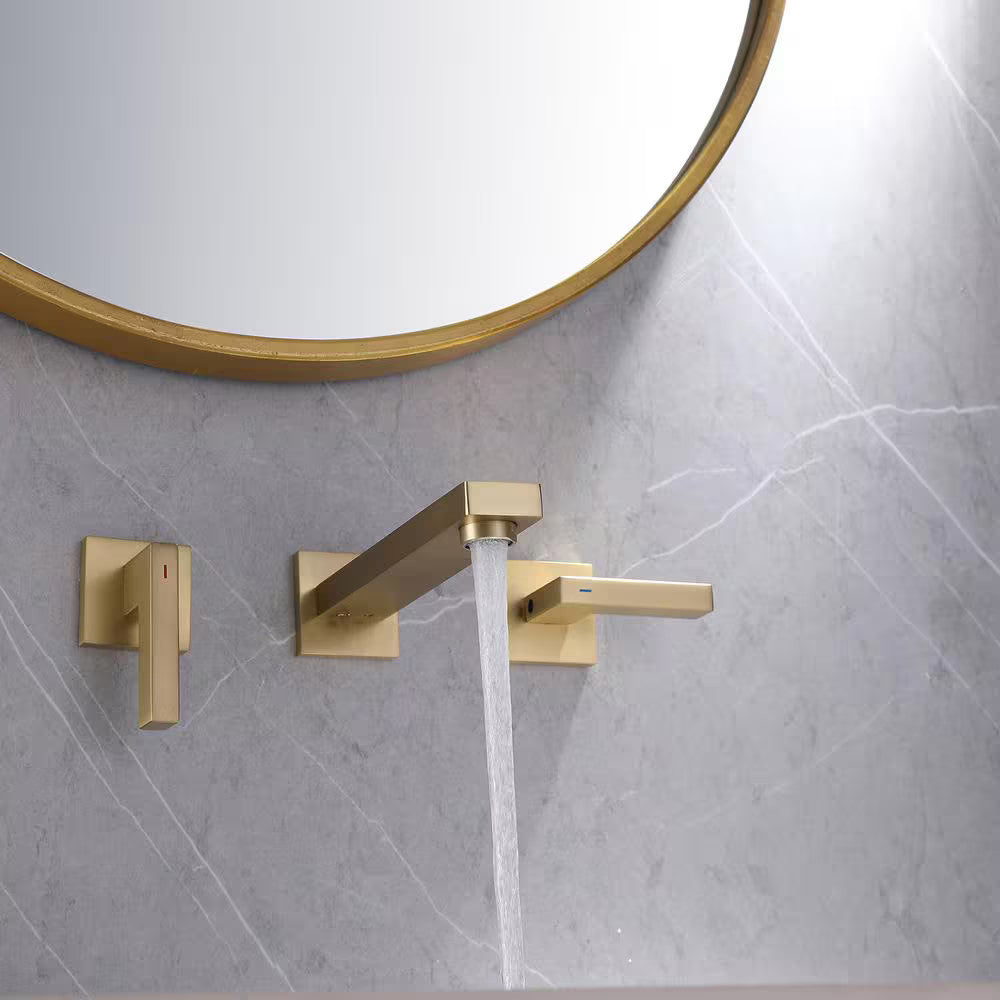 BWE Two-Handle Wall Mounted Bathroom Faucet in Brushed Gold