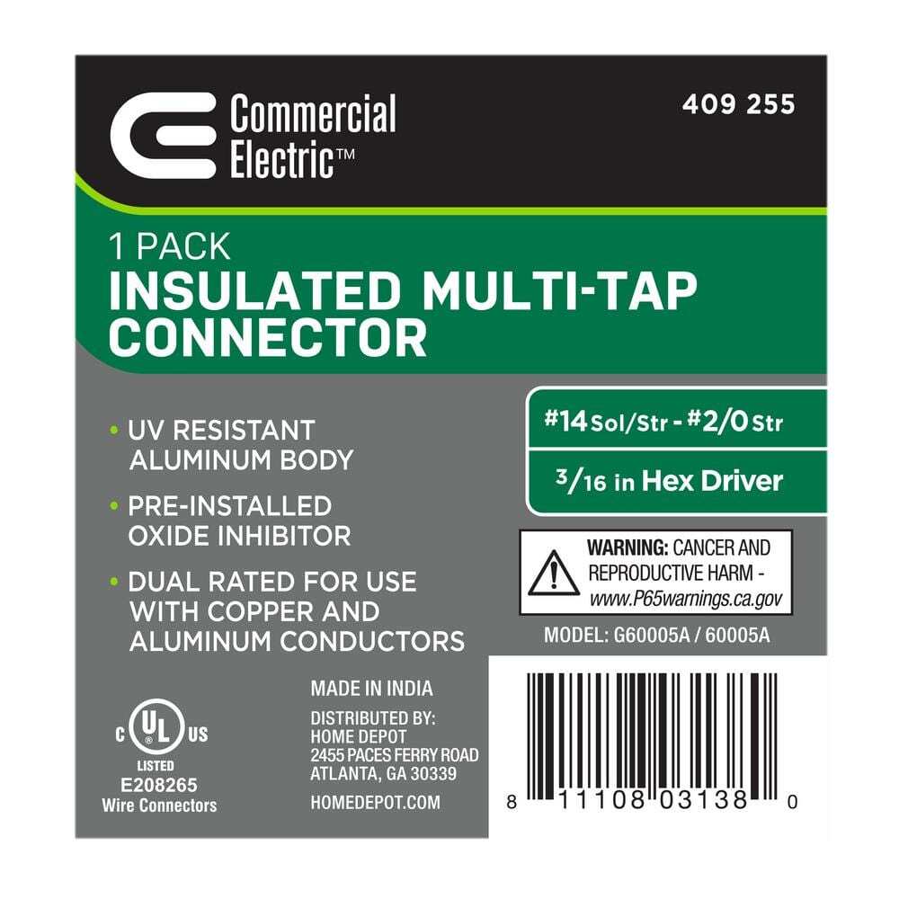 Commercial Electric 14 AWG to 2/0 AWG 2-Port Insulated Multiple Tap Connector 
